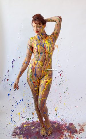 A Beautiful Art Model Covered In Colors (oc)
